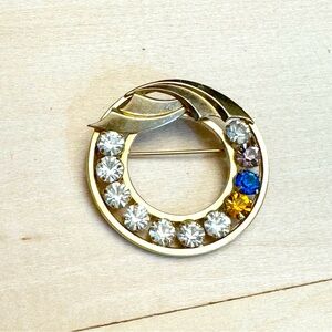 Vintage Catamore 12K Gold Filled Crystal Brooch 1/2012k GF Rhinestone Pin